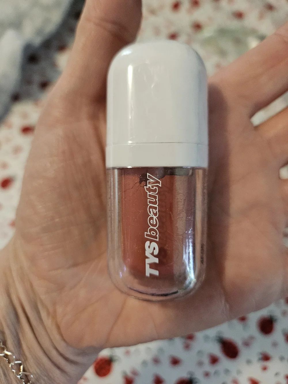 TYS Beauty Liquid Cheek Tint Drip Blush — Dusty Rose Pink and gloss.